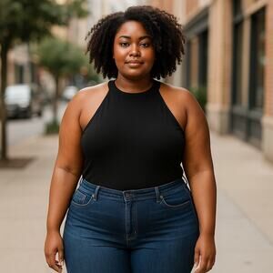 Women’s Peoria Seamless Sleeveless Lined Thong bodysuit  Black Plus Size 2XL